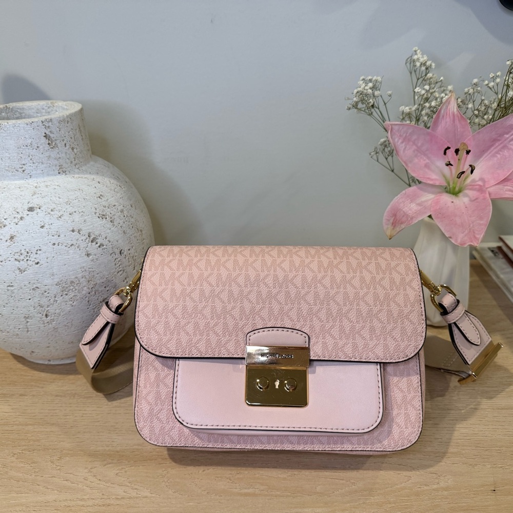 Michael Kors Sloan Editor Medium Logo Messenger Bag Powder Blush Crossbody - Picture 2 of 9